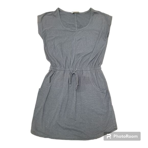 The North Face Gray Stripes Mini Dress Athleisure Drawstring V Neck Size S - Picture 1 of 7